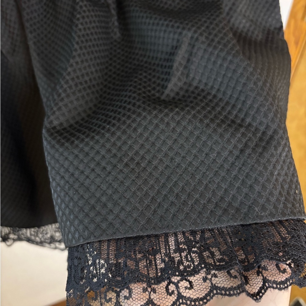 Sandro Paris Black Textured Drop Waist Shirt Dress Lace Hem - Picture 8 of 10